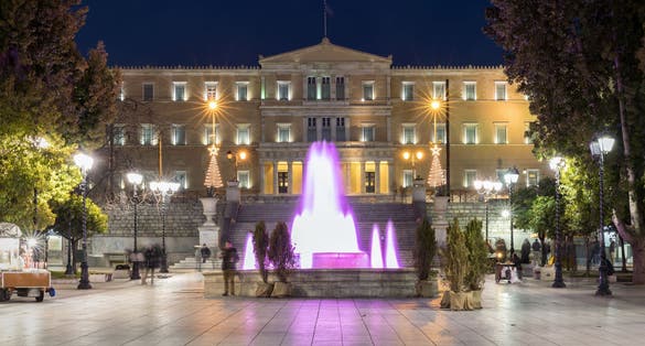 photo of view of Syntagma Square with Parliament building in Athens, Greece, by night, Athens, Greece.