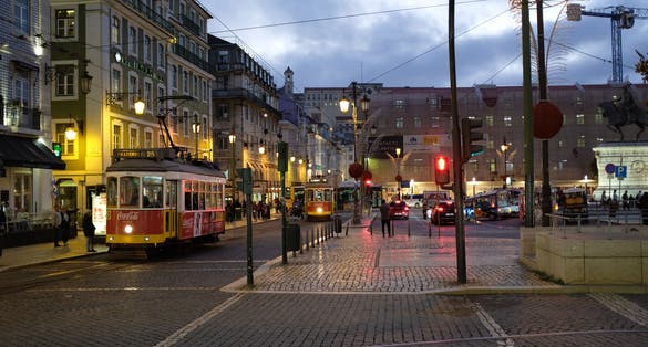 Photo of PraÃ§a da Figueira at night,Lisbon ,Portugal.