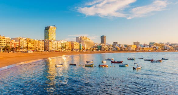 photo of beautiful morning view of Playa de Las Canteras (Las Palmas de Gran Canaria) in Spain.
