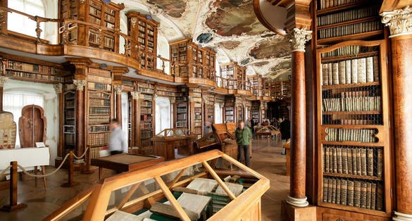 photo of inside Abbey Library of Saint Gall in Switzerland.