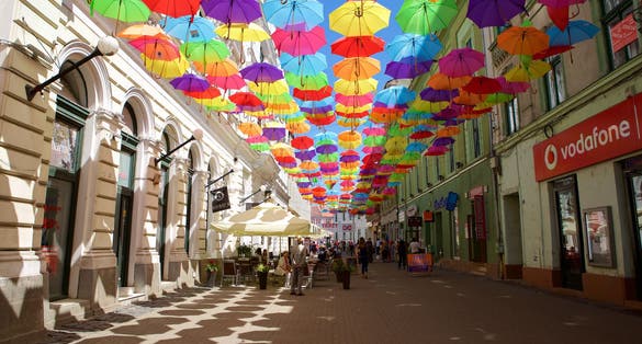 Timisoara which includes outdoor art .