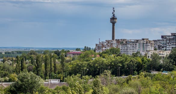 Photo of aerial view of the Galati city in summer season and Television Tower, Romania.