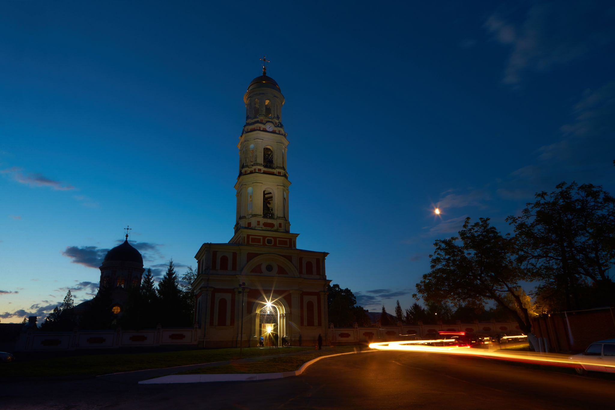 Photo of Noul Neamt Orthodox Monastery in Village Chitcani from Moldova. Medieval church and Chapel in the Easter night.
