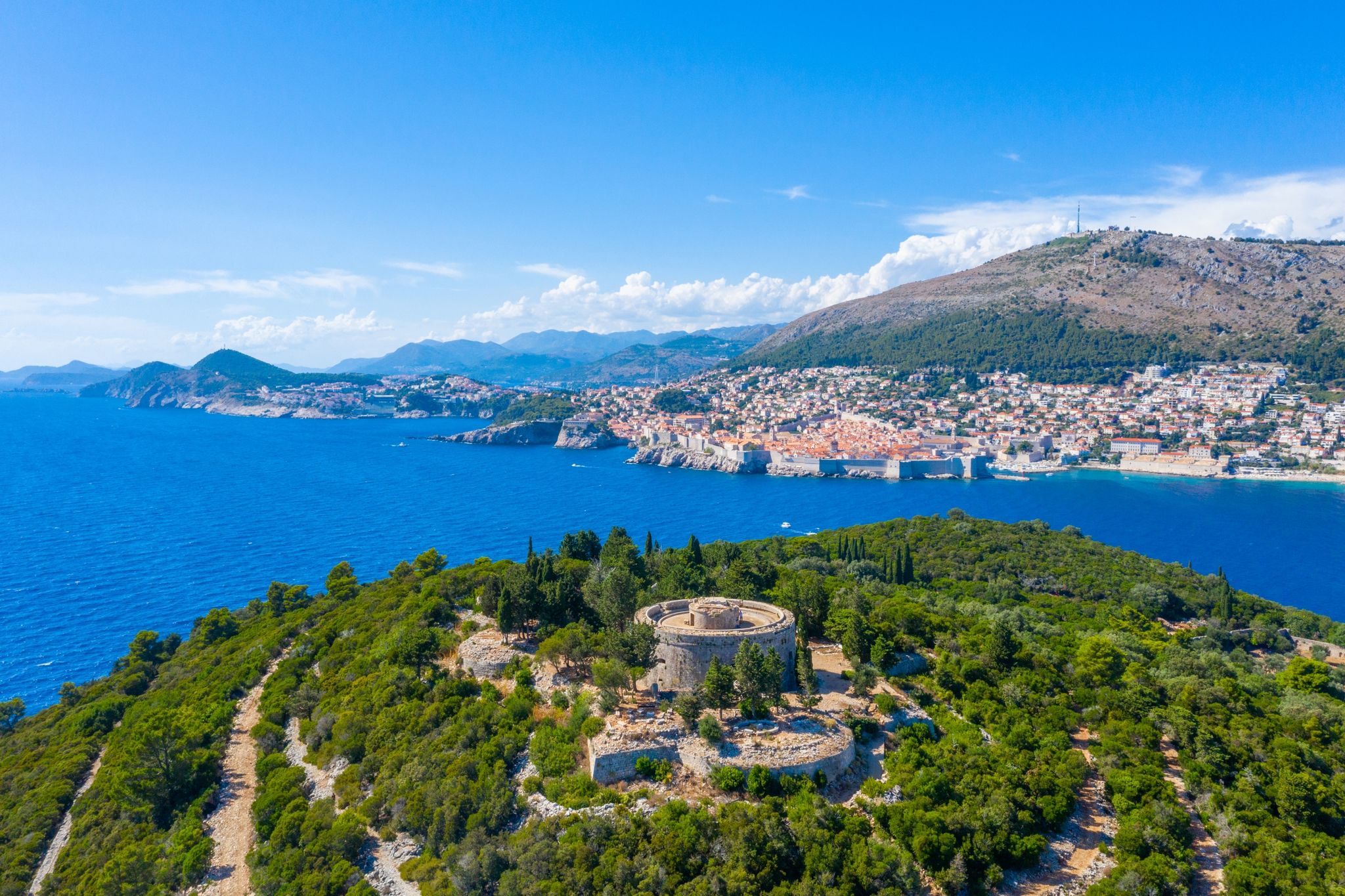 Photo of aerial view of Fort Royal on Lokrum Island, Croatia.