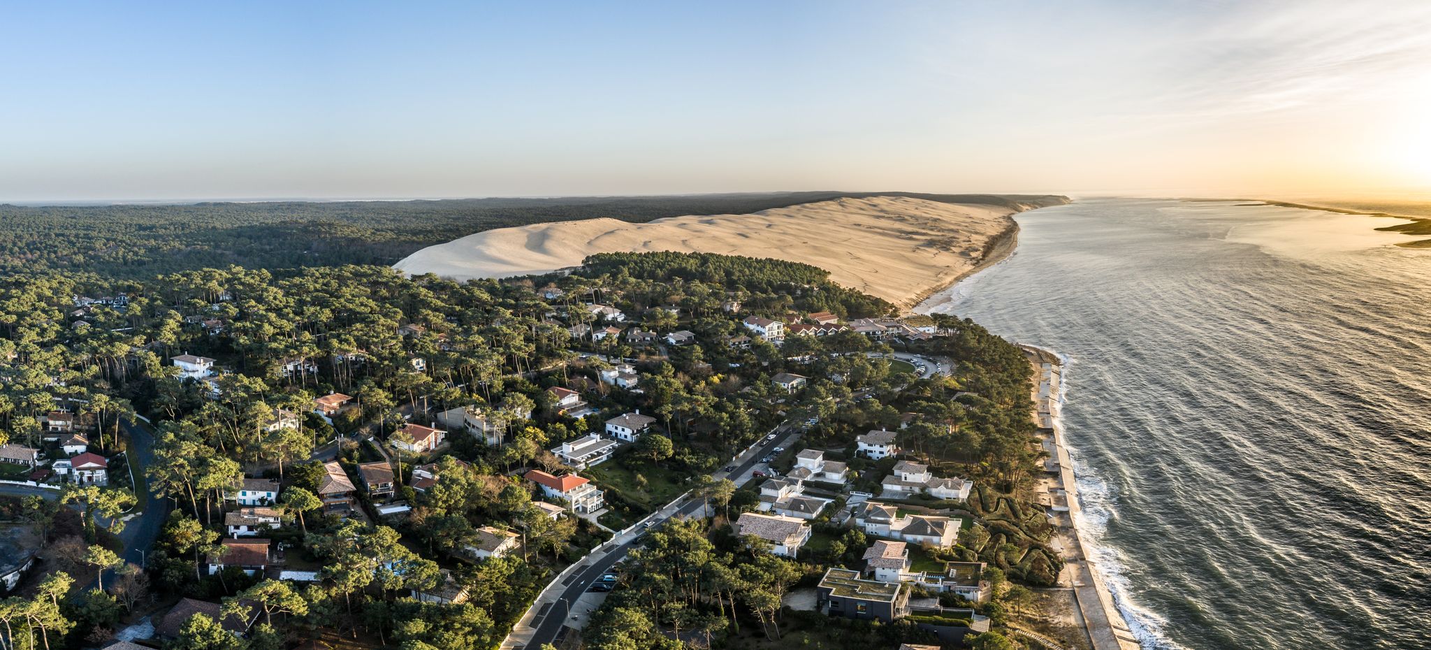 photo of an aerial panorama of dune du pyla ,dune du pilat in La Teste-de-Buch, France.