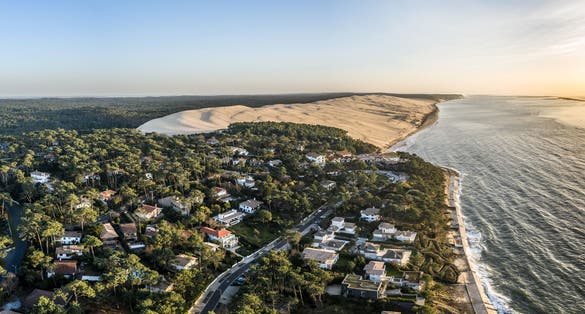 photo of an aerial panorama of dune du pyla ,dune du pilat in La Teste-de-Buch, France.