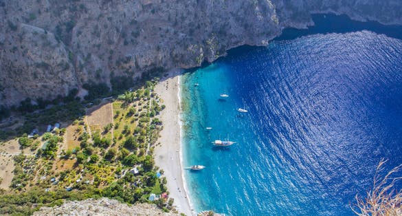 Photo of the Butterfly Valley (kelebekler vadisi) in the city of Oludeniz, Fethiye in western Turkey.