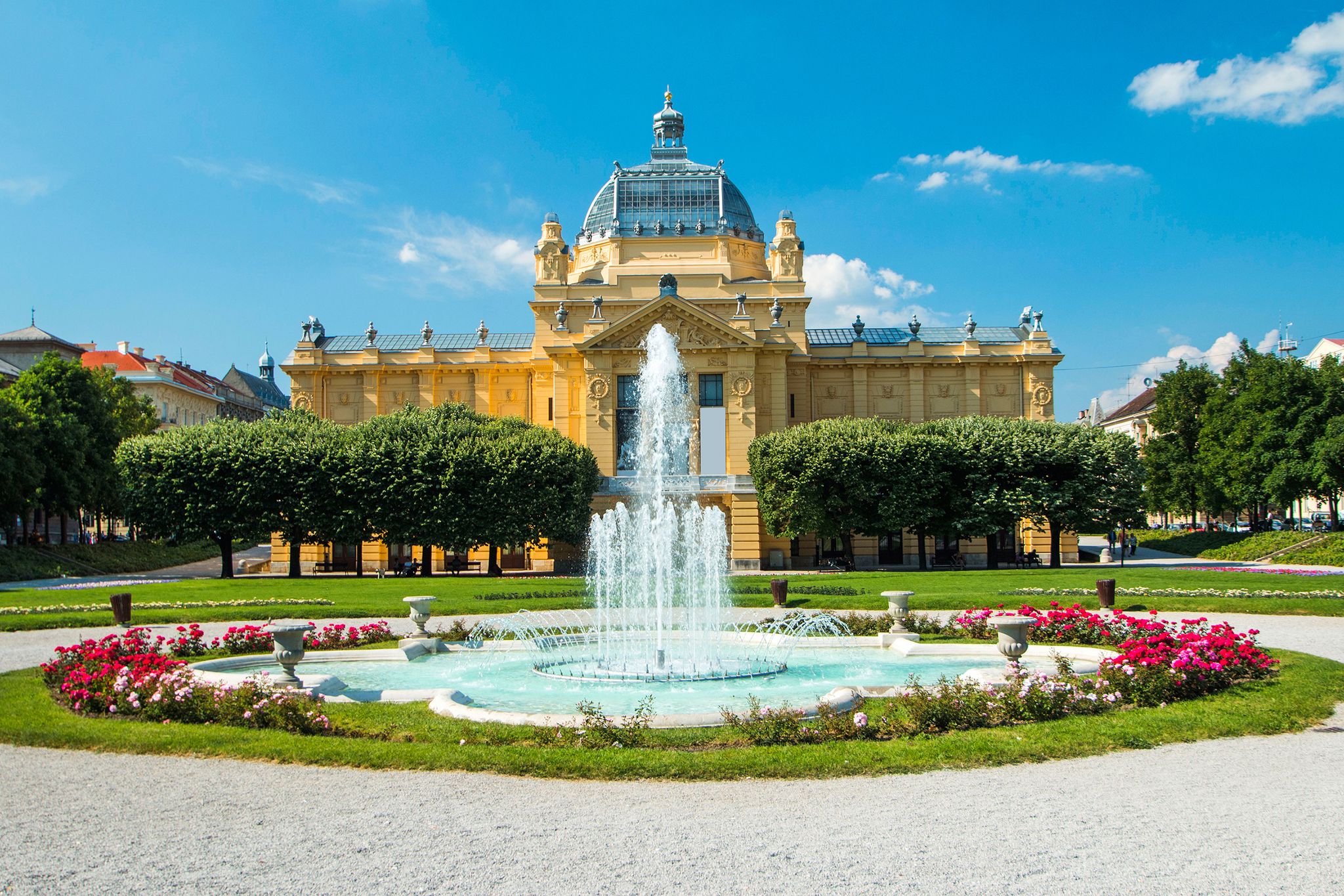 Photo of Art pavilion and fountain in Zagreb capital of Croatia.