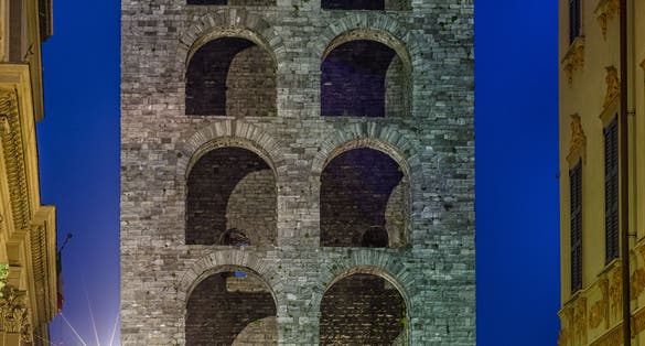 View on the ancient tower Porta Torre in Como, Italy.