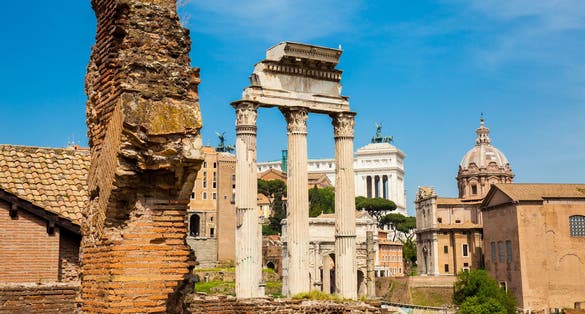PHOTO OF Remains of the Temple of Castor and Pollux or the Dioscuri at the Roman Forum in Rome