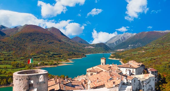 National Park of Abruzzo, Lazio and Molise (Italy) - The autumn with foliage in the italian mountain natural reserve, with little towns, wild animals like deer, Barrea Lake, Camosciara, Forca d'Acero