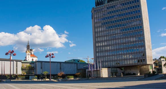 Photo of Republic Square or Trg Republike in the centre of Ljubljana, Slovenia.