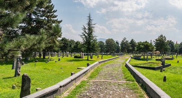 Photo of Kayseri Seyyid Burhaneddin Park Breathtaking Picturesque View of Graveyard on a Blue Sky Day in Summer, Turkey.