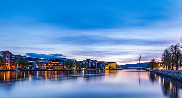 Sunset On The River Bank of Drammen.
