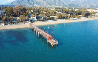 Photo of aerial view of Benalmadena coastal town in Andalusia in southern Spain.
