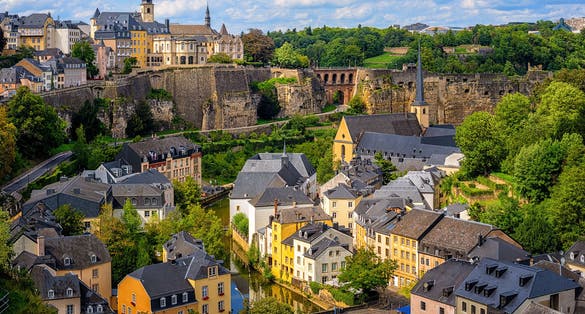 Photo of Luxembourg city, the capital of Grand Duchy of Luxembourg, view of the Old Town and Grund.