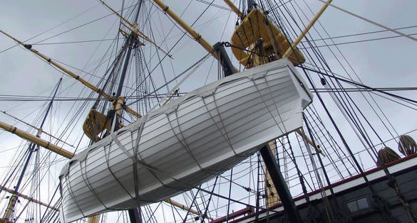 Photo of details of Fregatten Jylland, old sailing ship in Denmark.