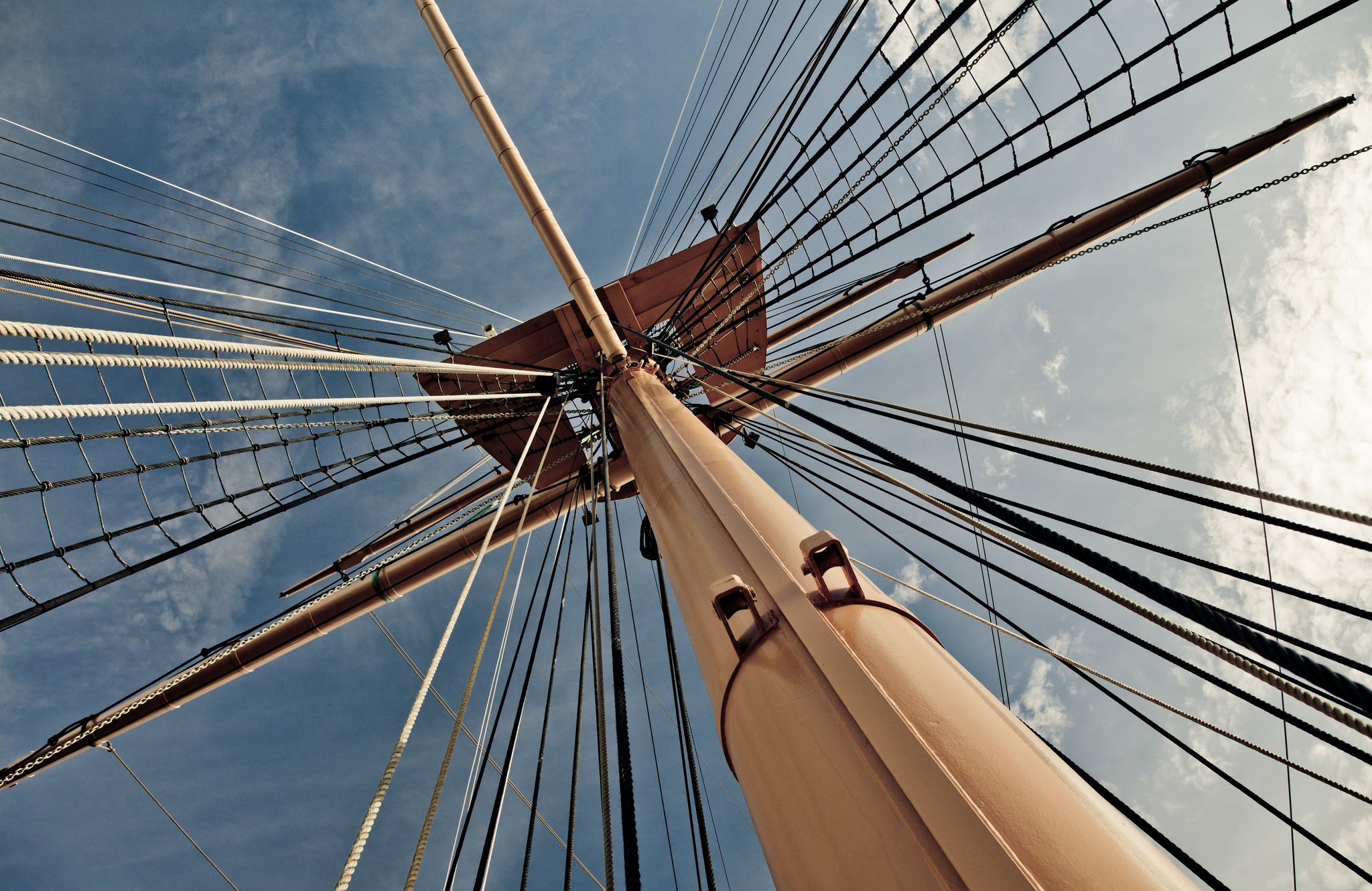 Photo of the Rigging on Lord Nelson's Flagship, HMS Victory. Portsmouth Naval Dock, UK.