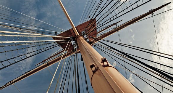 Photo of the Rigging on Lord Nelson's Flagship, HMS Victory. Portsmouth Naval Dock, UK.