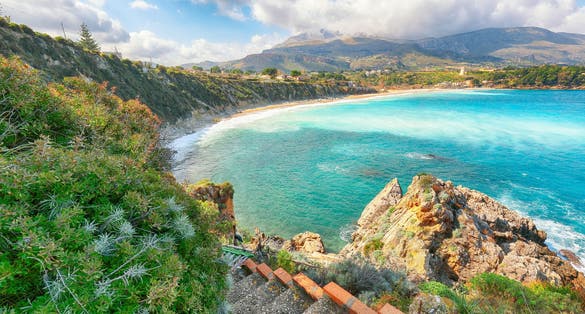 Amazing seascape of Guidaloca Beach near Castellammare del Golfo. Popular travel destination. Location: Castellammare del Golfo, Province of Trapani, Sicily, Italy, Europe.