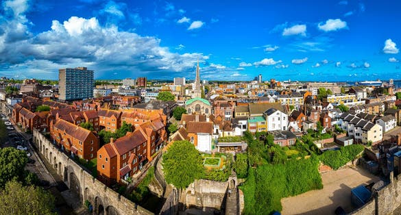 photo of view of Aerial view of St Michael's Church in Southampton, a port city in Hampshire, England, UK