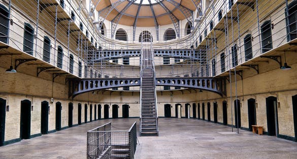 photo of Kilmainham Gaol (Irish: Príosún Chill Mhaighneann), first built in 1796, is a former prison, located in Kilmainham in Dublin, and played an important part in Irish history. Dublin, Irland.