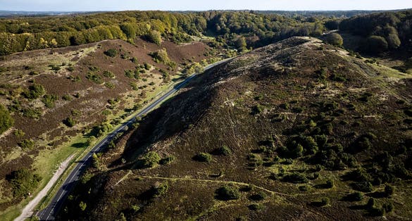 Photo of aerial view of Rebild bakker national park in Denmark.