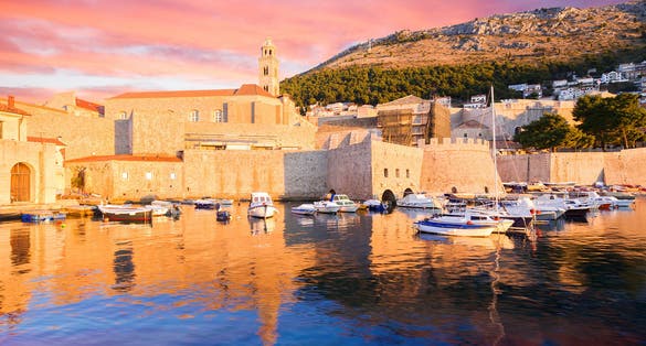 Photo of Old Port Dubrovnik and Revelin Fortress, Croatia.
