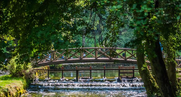 Photo of beginning river of Bosna at Nature park Vrelo Bosne, Bosnia and Herzegovina.