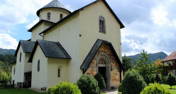 Photo of the Morača Orthodox monastery in Montenegro.