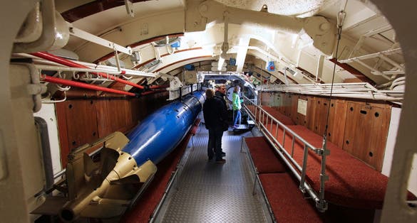 People visit a historic German submarine U-995 (museum ship) in Laboe. It is the only surviving Type VII submarine in the world. It was launched in 1943.