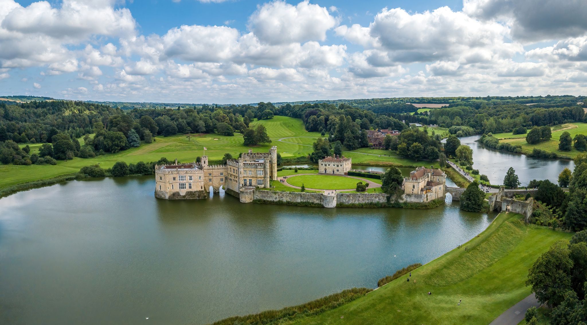 Photo of aerial view of Leeds Castle that is a castle in Kent, England.