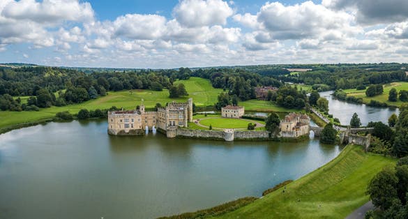 Photo of aerial view of Leeds Castle that is a castle in Kent, England.