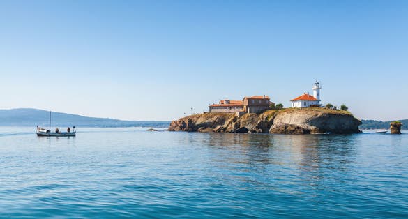 Photo of Saint Anastasia Island in Burgas bay, Black Sea, Bulgaria.