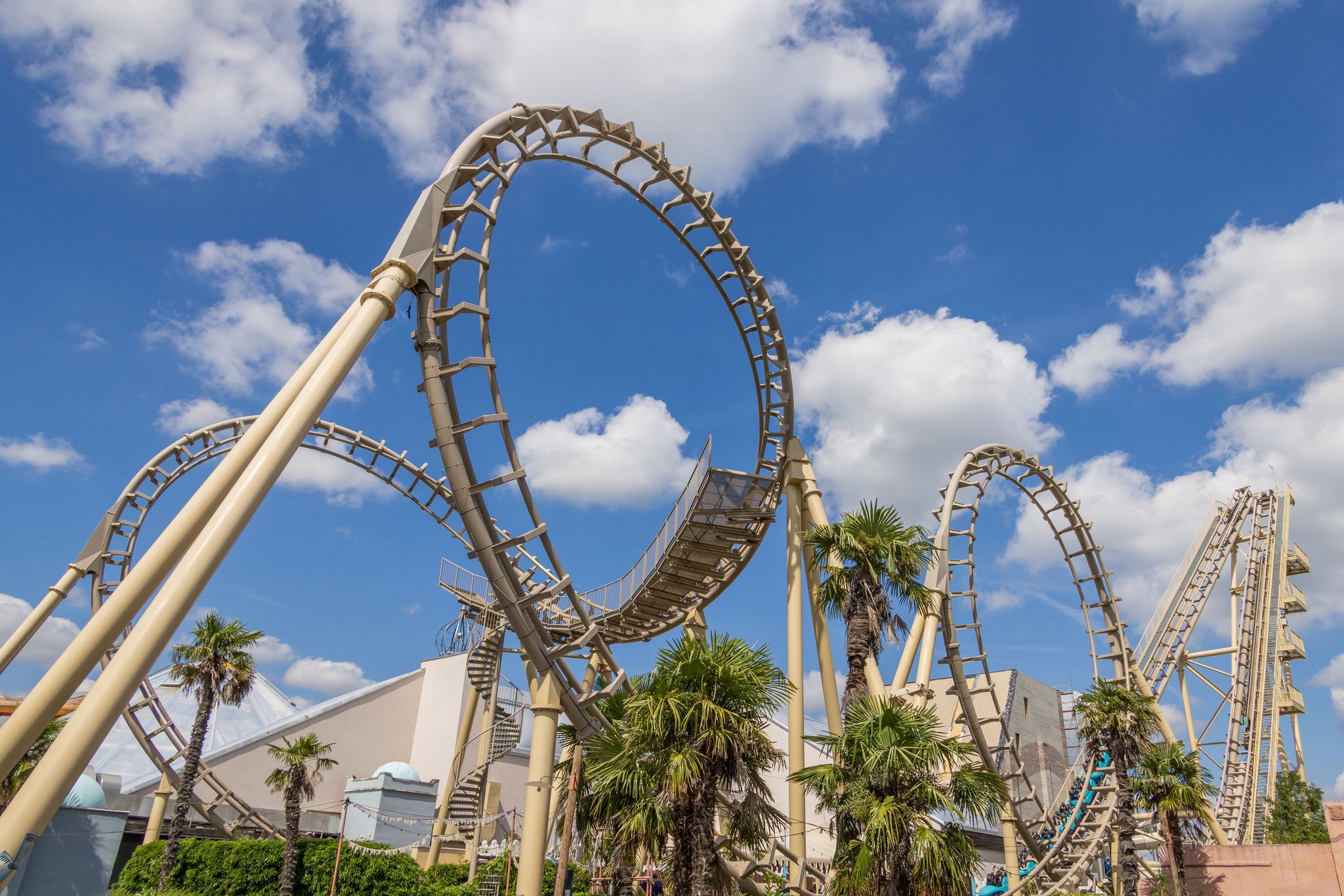 Photo of Walibi Theme Park Belgium. Tourist attraction with rollercoasters and rides. 