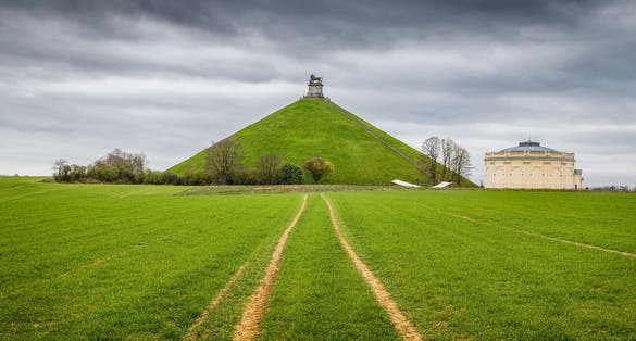 photo of view of Famous Lion's Mound (Butte du Lion), Braine-l'Alleud, Belgium.