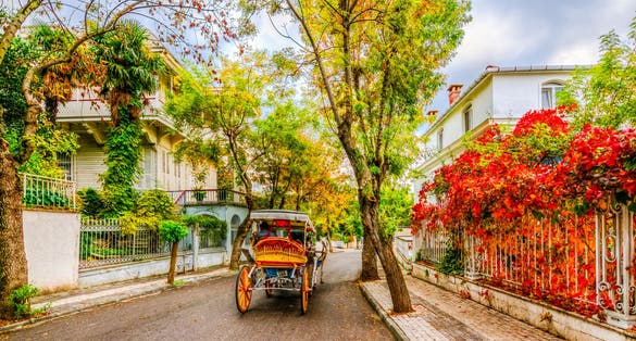 photo of Buyukada Island street view. Buyukada is one of the Princes Islands on Marmara Sea in Turkey.