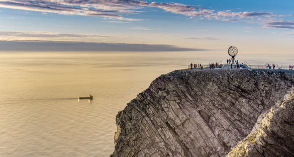 Photo of aerial view of Nordkapp (North Cape) in the extreme part of Norway over the blue sea.