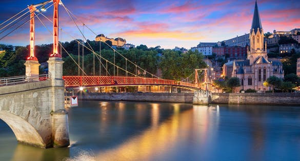 Photo of cityscape image of Lyon, France during sunset.