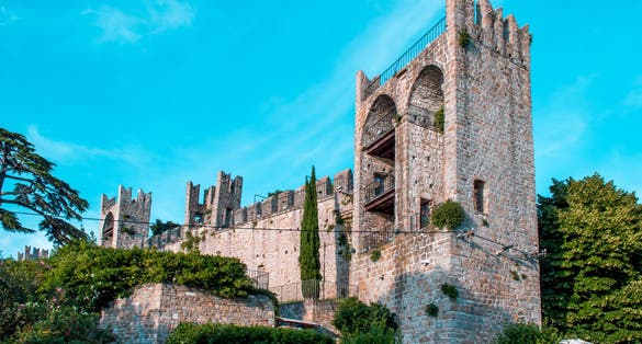 Tower of the city walls in Piran at the Adriatic Sea in Slovenia.