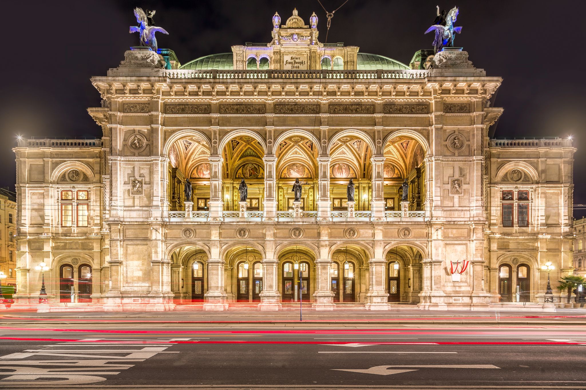 Vienna State Opera at night, Vienna, Austria.