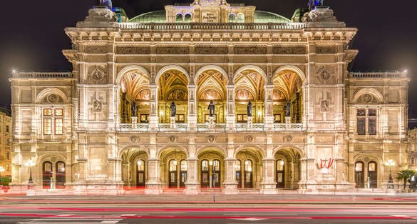 Vienna State Opera at night, Vienna, Austria.