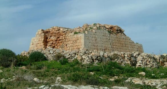 Ghajn Hadid Tower, South Western side, photo taken from the immediate South Western base of the tower.