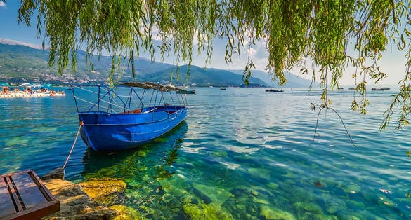 Photo of scenic view of Ohrid lake, North Macedonia.