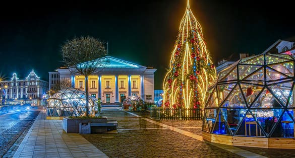 Christmas Tree in The Town Hall Square, Vilnius, Lithuania.