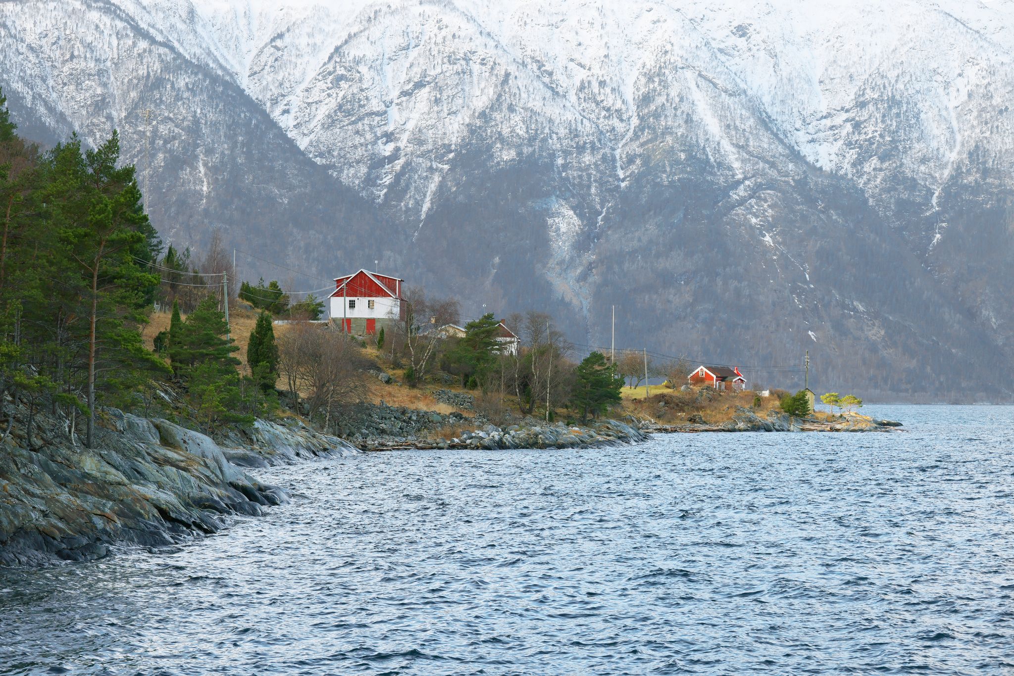 photo of view of Winter landscape image of Sogndal Fjord in Norway, Europe