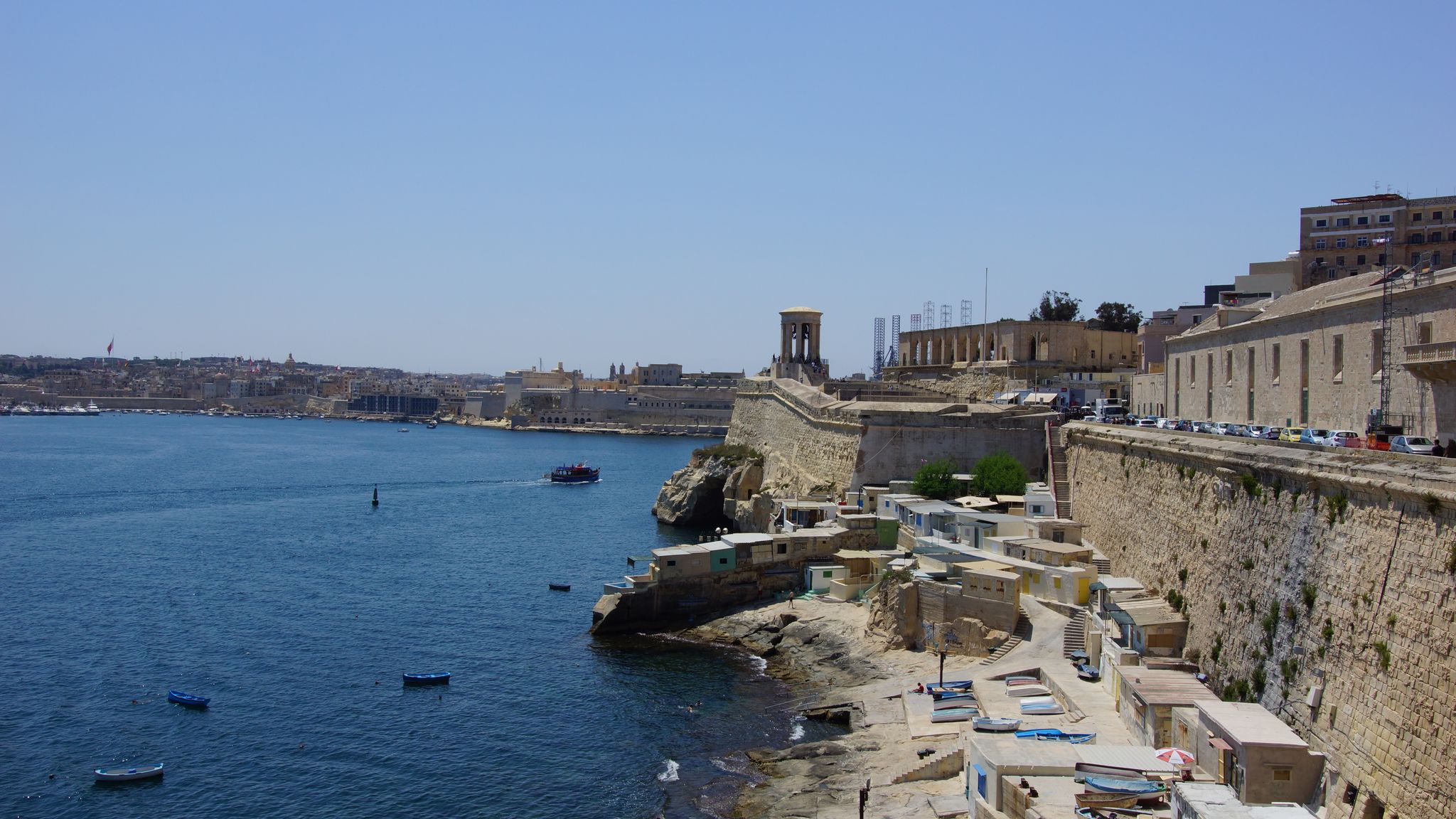 View of Grand Harbour of Valletta. In the center is Siege Bell War Memorial. Valletta. Malta.