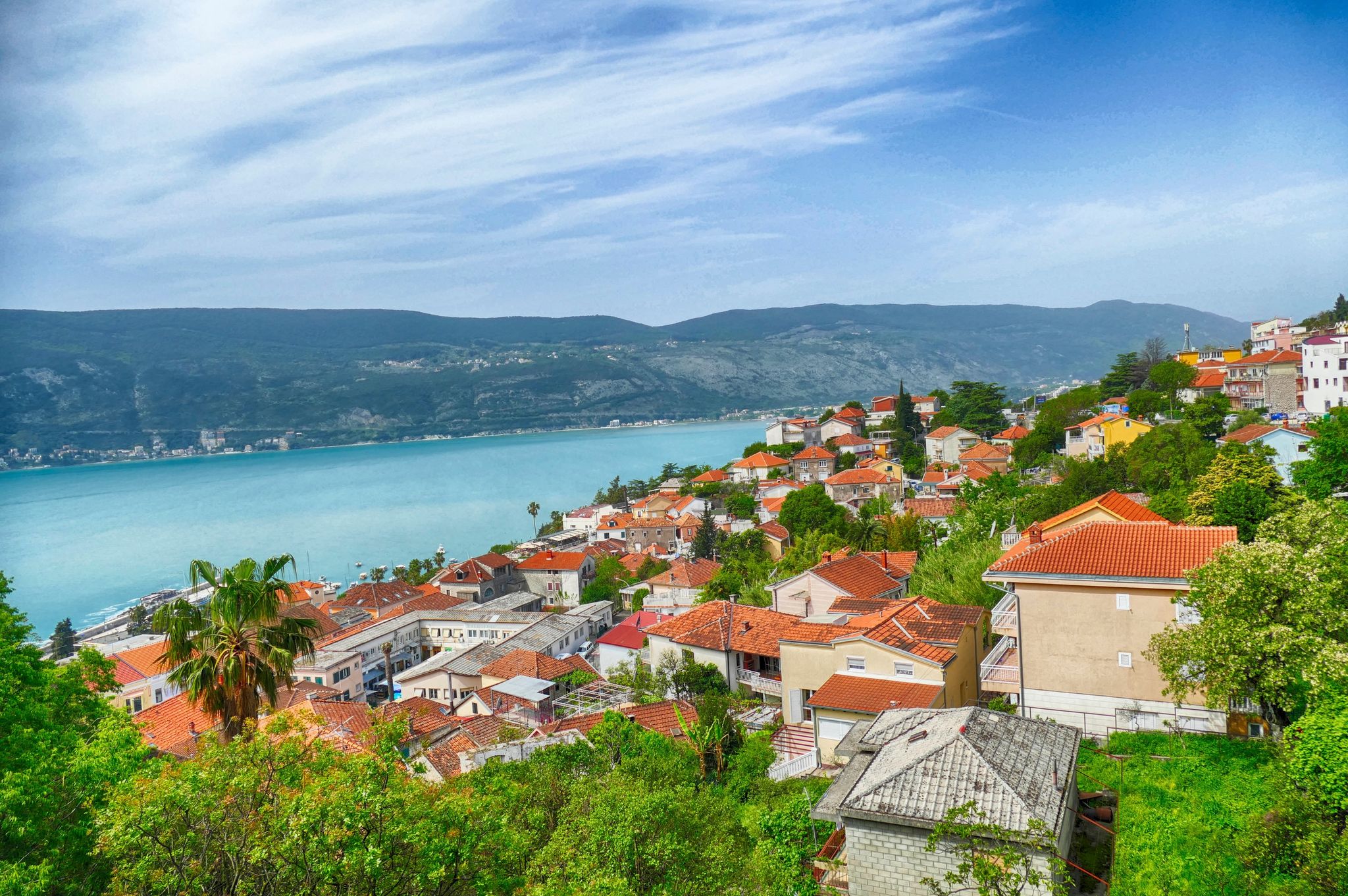 Photo of aerial view of town from Kanli Kula Fortress,Herceg Novi, Montenegro.