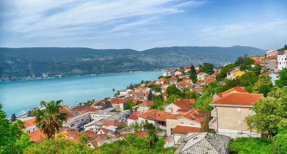 Photo of aerial view of town from Kanli Kula Fortress,Herceg Novi, Montenegro.