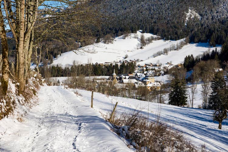 Hamlet of Saint-Philibert, in Saint-Pierre-d’Entremont, below the cliffs of Aulp du Seuil in the heart of the Chartreuse Regional Nature Park, in winter